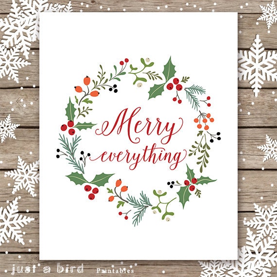 Merry everything, Christmas PRINTABLE, christmas wreath christmas decor, holiday sign, christmas print, christmas gift for her