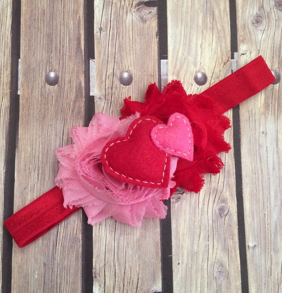 Valentines headband red and pink headband heart headband