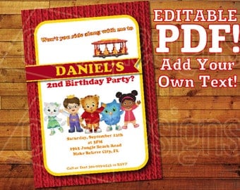 Printable Daniel Tiger Invitation for Daniel Tiger Birthday / Daniel Tiger Party (5" x 7") Editable PDF Instant Digital Download