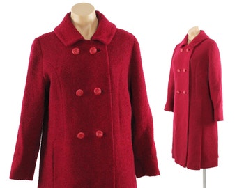 Vintage 80s Pink Wool Coat Puff Sleeves Long Collared Coat