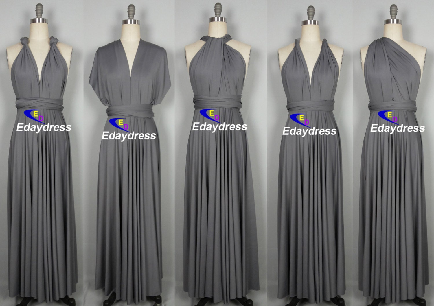 Maxi Full Length Bridesmaid  Dark Gray  Infinity Dress 