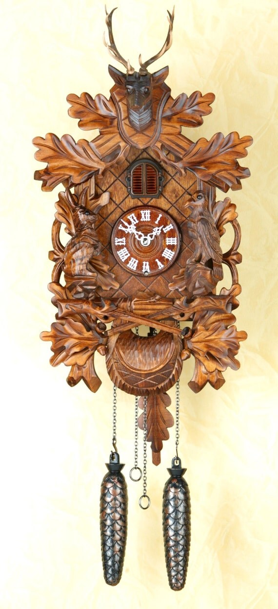Original Black Forest Cuckoo Clock Deer Head Animals and