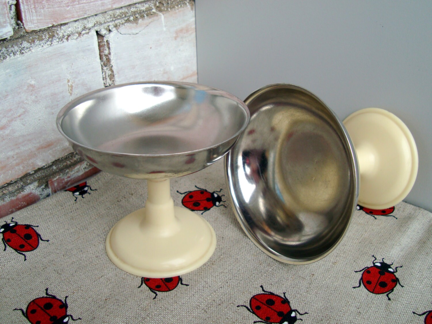 Vintage ice cream bowls, russian retro metal bowls ,Soviet Union serving tableware, USSR 1970s