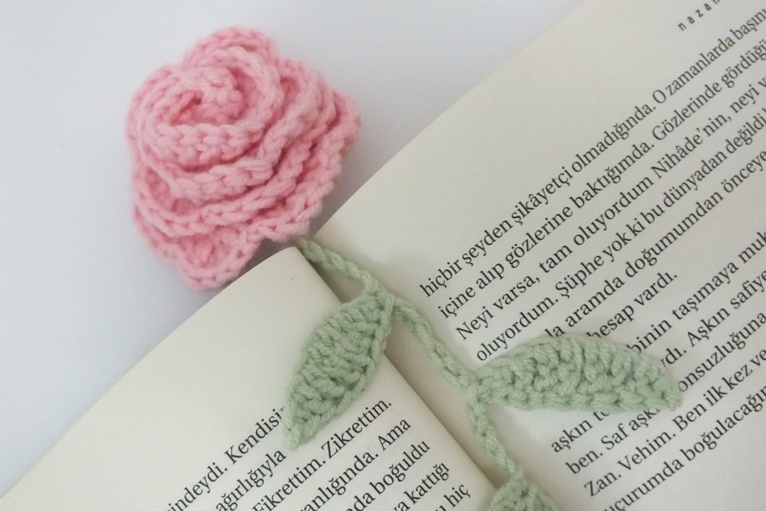 Crochet Bookmark Handmade Pink Rose Flower