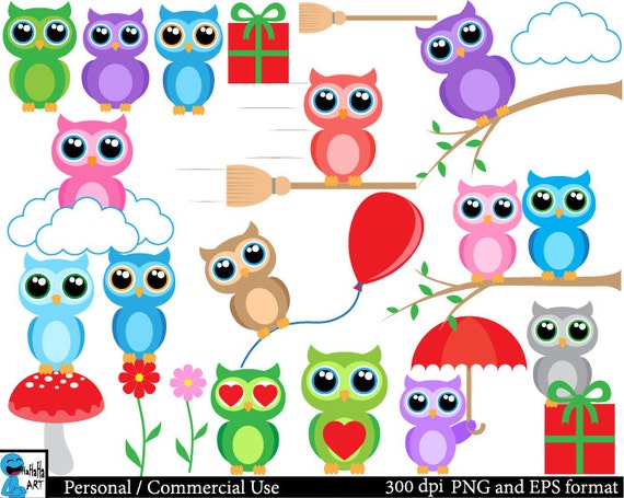 Funny Owls Set Clipart Digital Clip Art Graphics