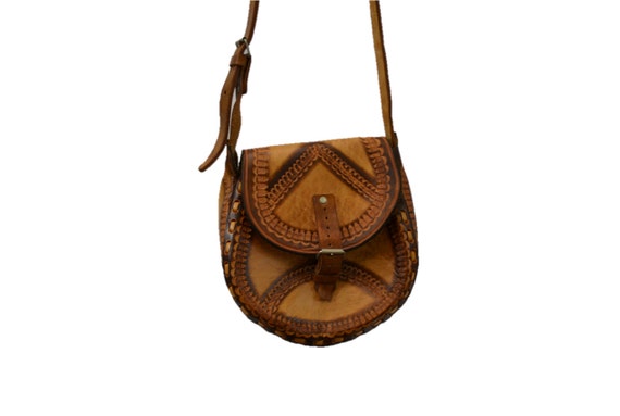 Boho Tooled leather handbag shoulder bag hipster casual indie rocker ...