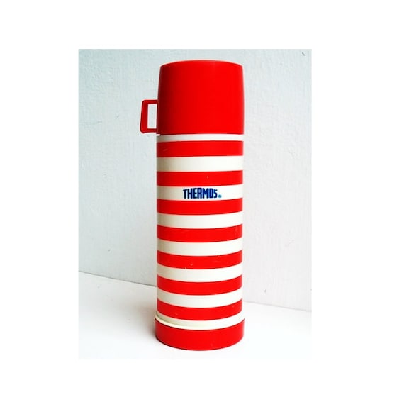 Vintage Thermos White and Red Stripes Print Blue Logo by MintyRoad