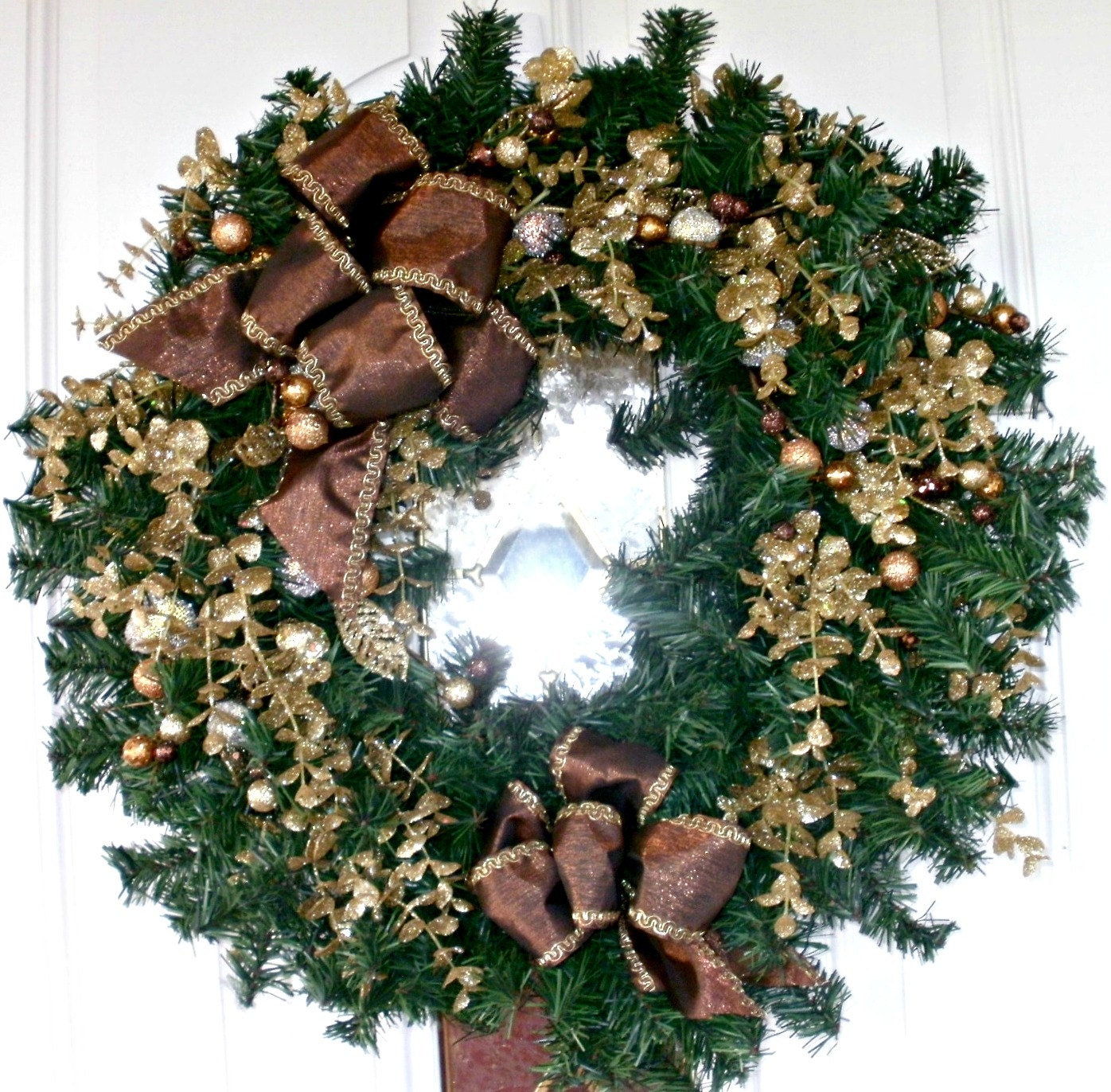 25% Off, Was 58.00, Sale Wreath, Christmas Wreath, Traditional Wreath, Gold Wreath, Chocolate Brown, Green, Pine Wreath, Holiday Wreath