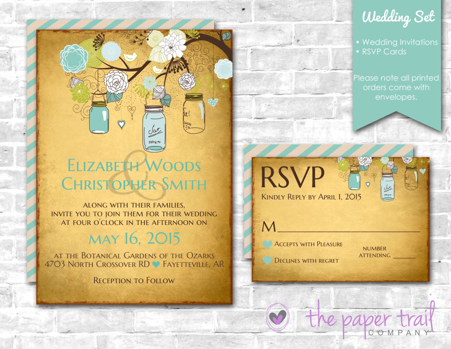 Mason Jar Wedding Invitations With Rsvp Cards 10