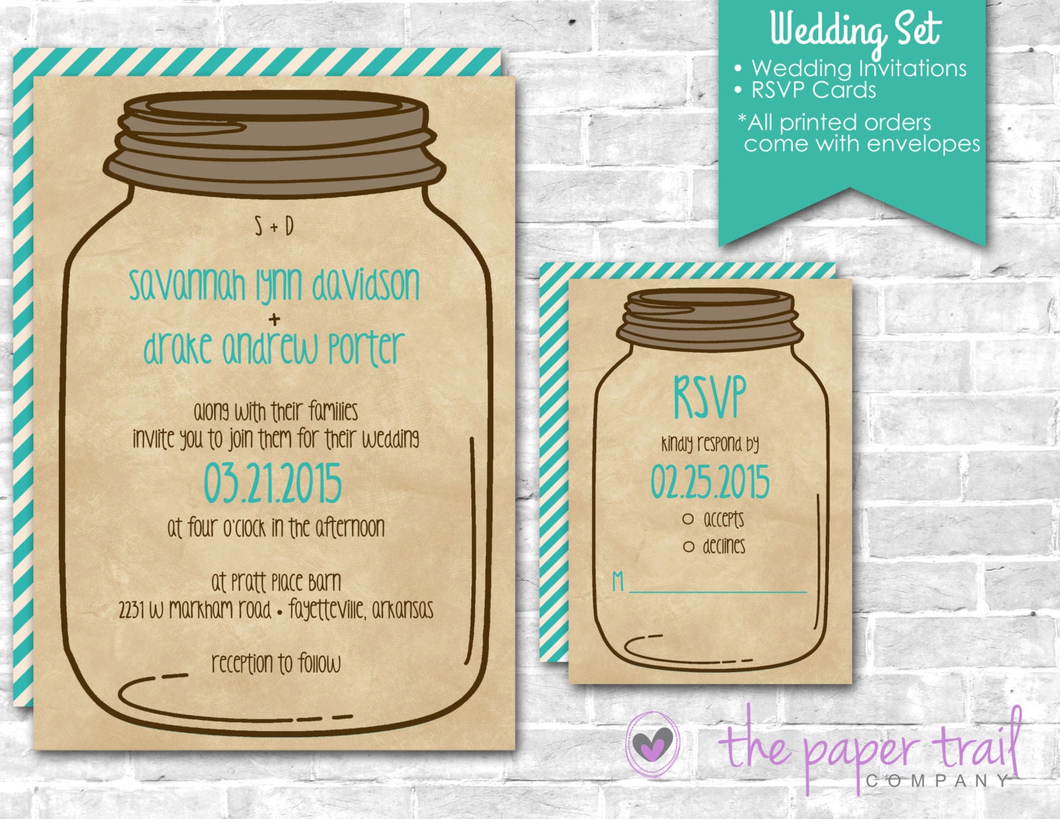 Mason Jar Wedding Invitations With Rsvp Cards 6