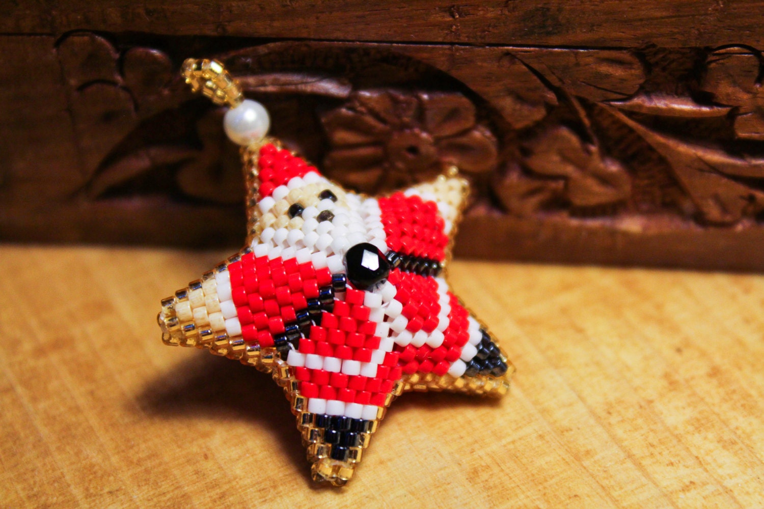 Handmade beaded Santa Claus Christmas tree ornament. Christmas decoration. Gift for Christmas.