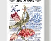 Botanical Flower Print Floral Tulip illustration, Typography Personalized Art, Custom Initial Letter, Calligraphy Monogram, Wall Poster