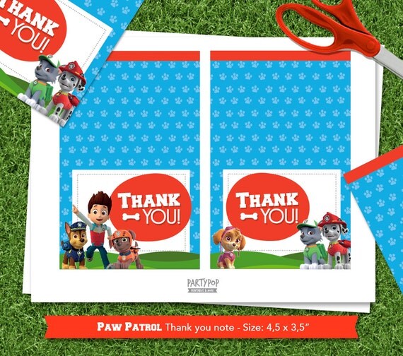 INSTANT DOWNLOAD Paw patrol Thank You Notes by PartyPopPrints
