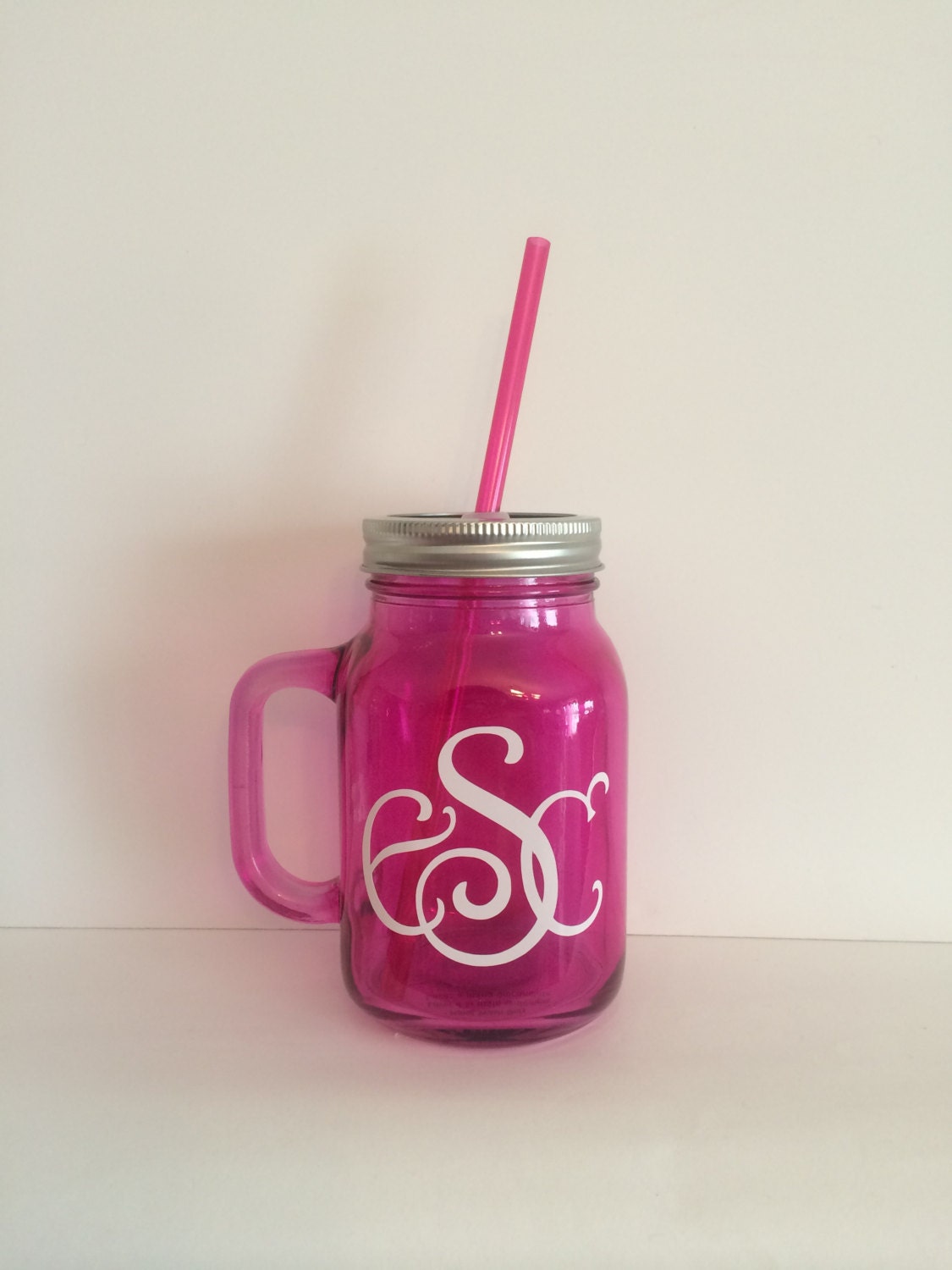 Personalized Glass Mason Jar Tumbler Monogram by KissMasonJars