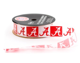 7/8" University of Alabama Crimson Tide Ribbon, NCCA ribbon Offray College Ribbon - 9 FEET