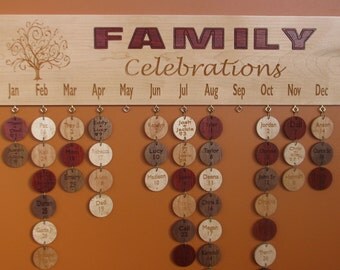Carved Family Celebration Board - Family Birthday Board Anniversary Calendar with Paduak Family & Carved Tree