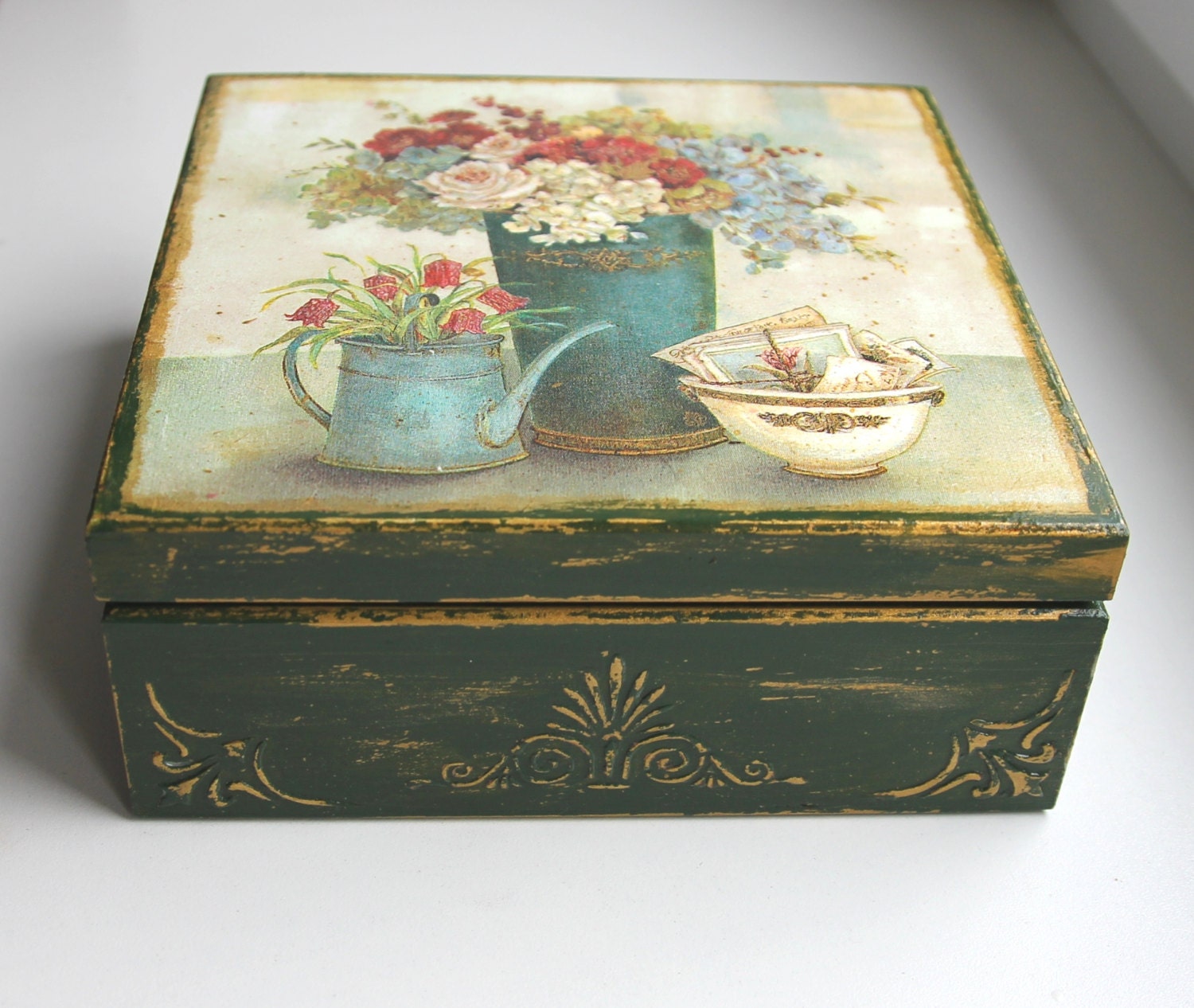 Decoupage Box Decorated Wood Jewelry Box Handmade Wooden 1900