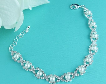 Bridal bracelet, pearl wedding bracelet, rhinestone pearl bracelet, crystal white pearl bracelet, bridal jewelry, wedding 225727715