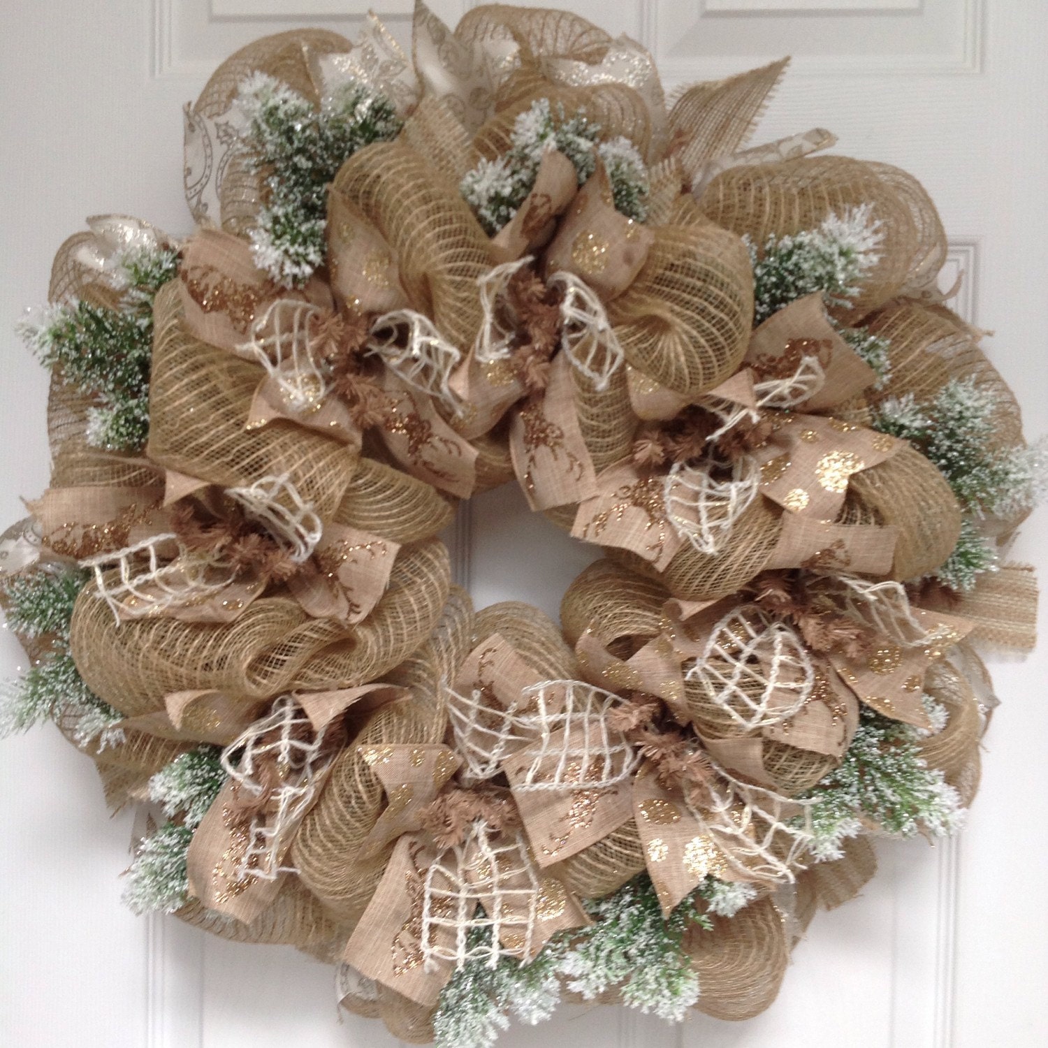 Winters Walk Ribbon deco Mesh Wreath by whatameshbydiana on Etsy