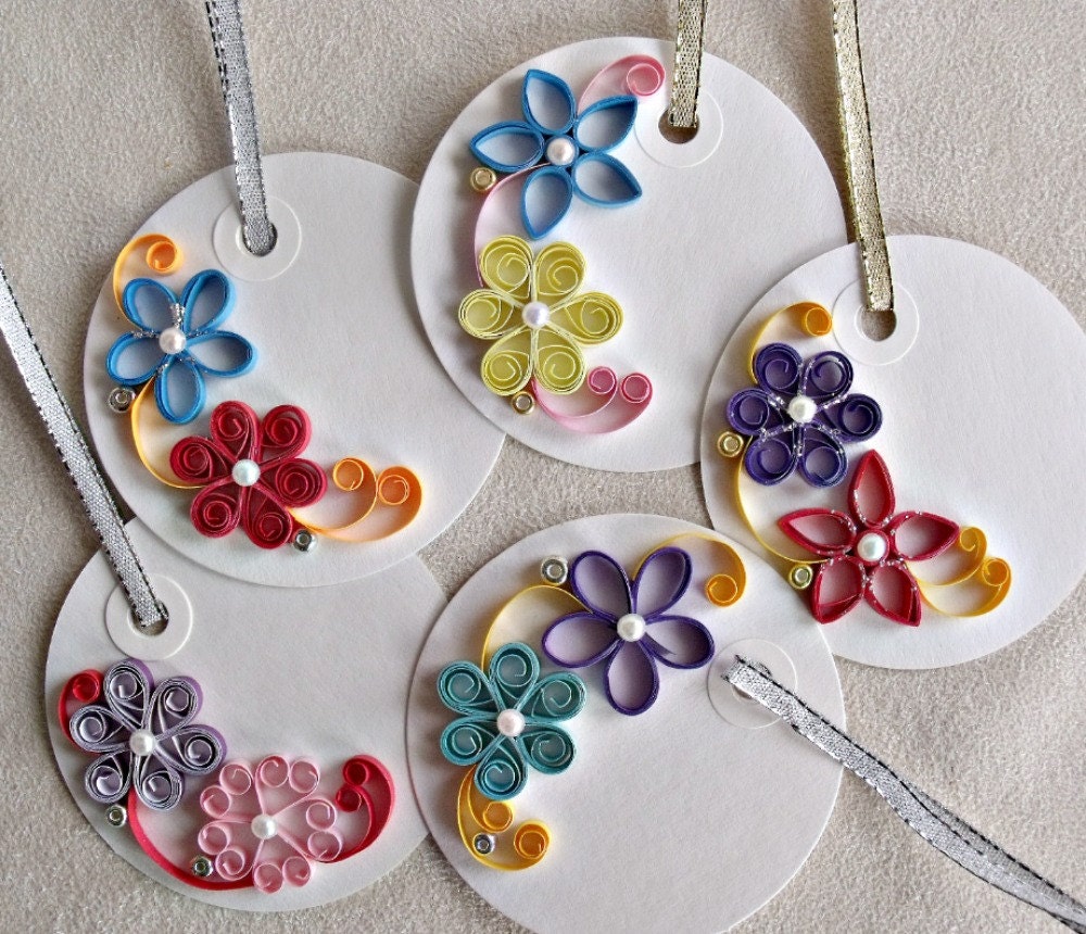 handmade paper quilled gift tags set of five by sayitwithblooms