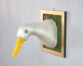 Goose portrait Handmade Picture Soft sculpture Fauxidermy Perfect gift Wall decor For home Bird head Taxidermy White yellow green gold OOAK