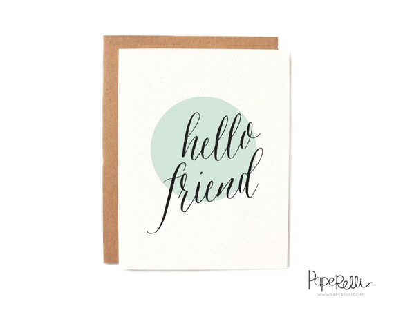 Hello Friend Card on Textured Paper with Kraft Envelope