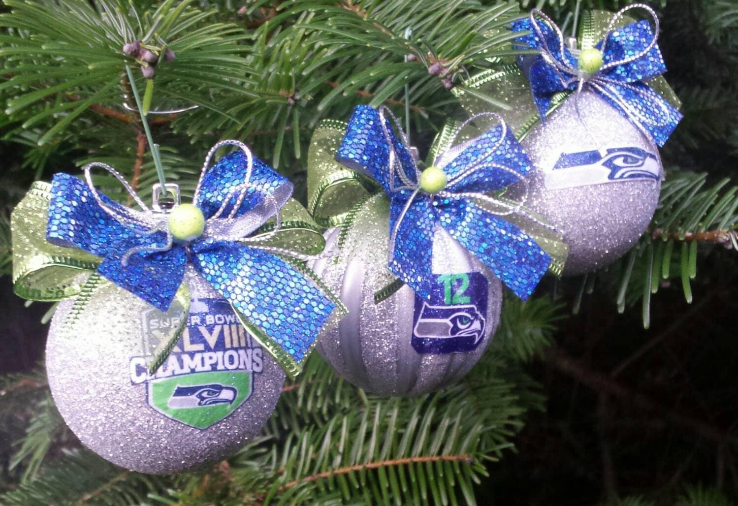 Seattle Seahawks Christmas Ornaments: Set of Three