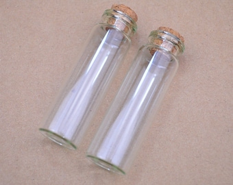 30pc clear glass bottles with cork top, Glass Jar Vial Charm Pendants,70x22mm.