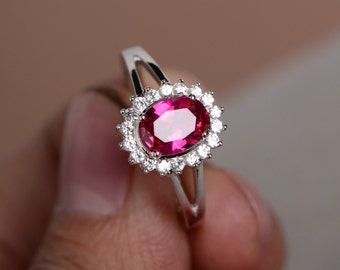 Red Ruby Ring Gemstone Sterling Silver Fine Ring Promise Ring for Her Wedding Ring Birthstone Ring