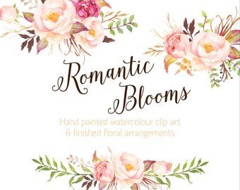 Romantic Blooms Watercolour Clip Art/Rose/Individual PNG files/Hand Painted