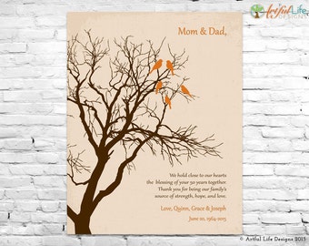 Personalized 50th ANNIVERSARY GIFT for Parents Grandparents, 50th GOLDEN Wedding Anniversary Gift, Family Tree Art, Parent Thank You Gift