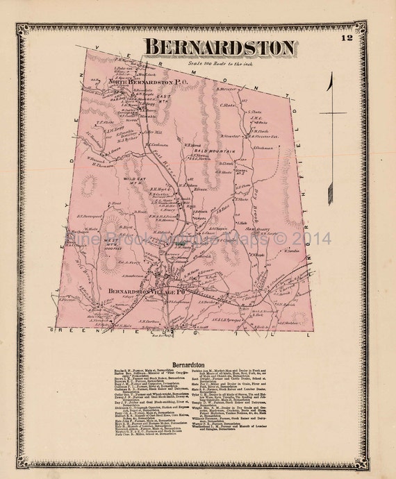 Antique Map Bernardston Massachusetts by PineBrookAntiqueMaps