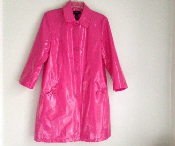 Vintage Pink Rain Jacket/Vinyl/ Hot Pink/ Waterproof/ Coat/