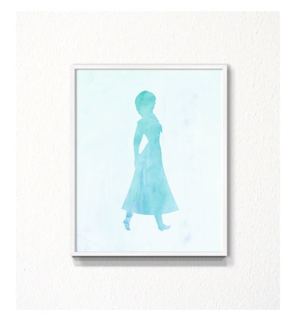 Disney Frozen Anna silhouette Watercolor Art by myfavoritedecor
