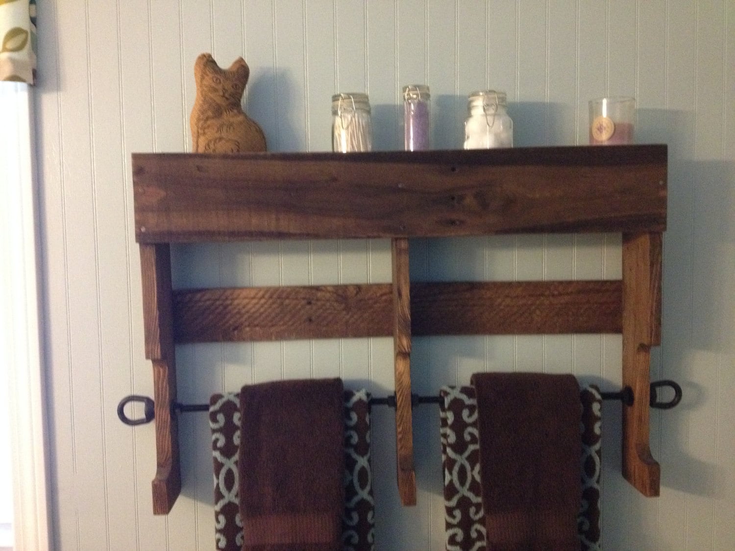 Reclaimed Pallet Wood Towel Rack/ Shelf by FarmGateDesigns on Etsy