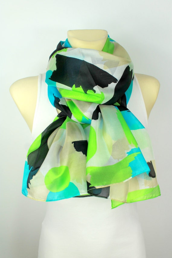 Geometric Silk Scarf - Women Fashion Scarf - Unique Fabric Scarf - Original Boho Modern Shawl - Accessories - Gift Ideas for her -Large Size