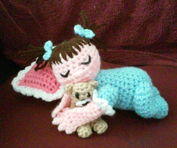 Crochet Sleeping Baby with bear and pillow Pattern Only