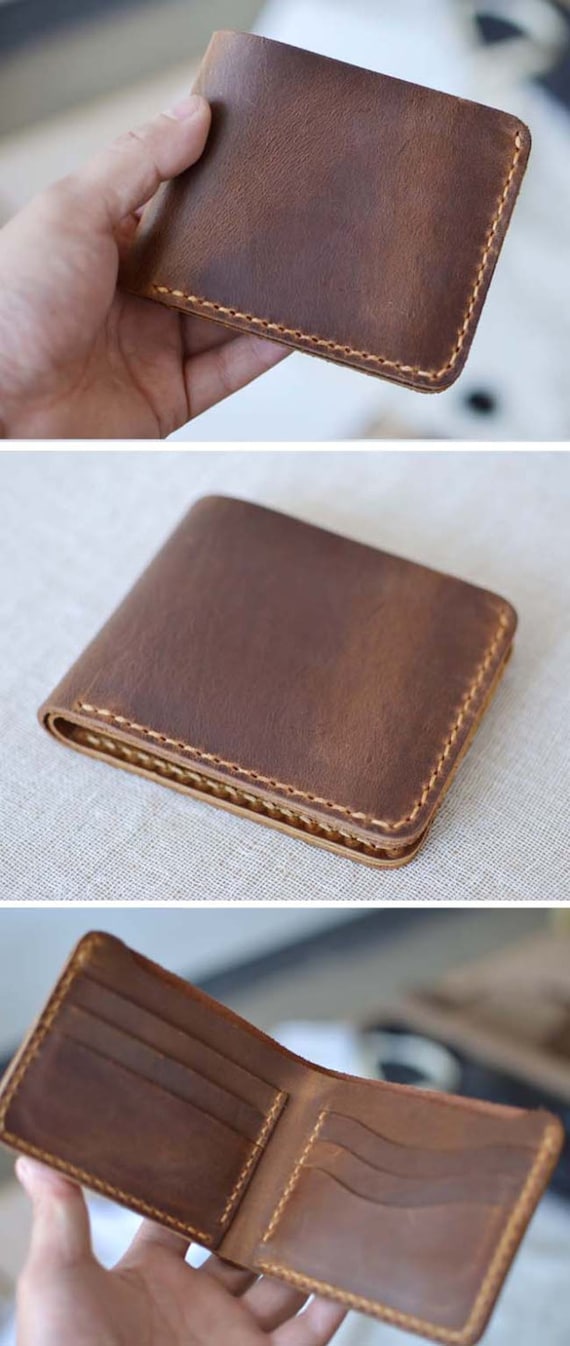 Handmade Wallet Mens Leather Wallet Hand Sewing by Yesterwish