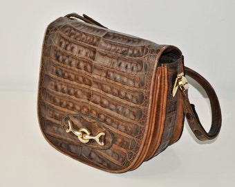 Vintage Leather Saddle Bag / Brown Leather Shoulder Bag / Women Purse / Golden details