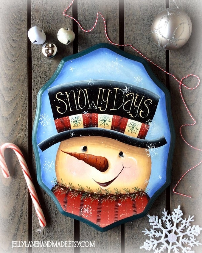 Hand-painted Jolly Snowman Plaque-holiday,home decor,handmade