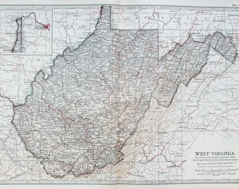 Antique Map : West Virginia, USA, US State Map. Encyclopedia Britannica, 1890s