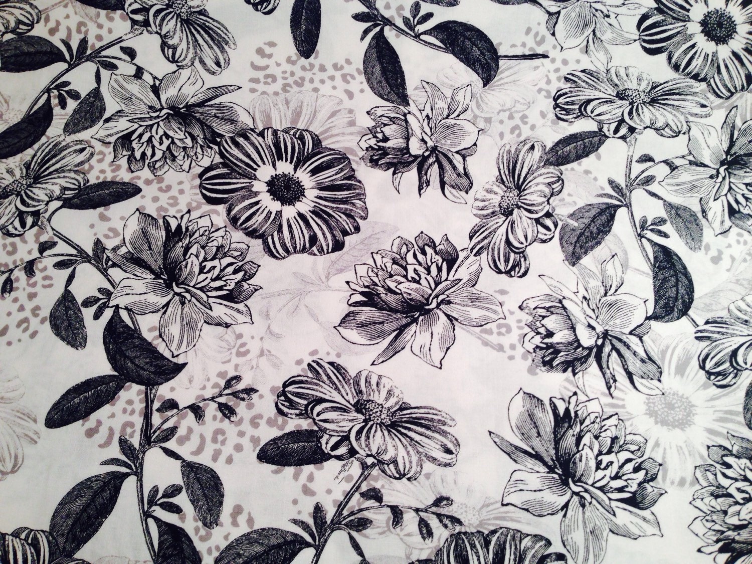 Black and White Cotton Fabric Floral Cotton by WhatAStitchUp