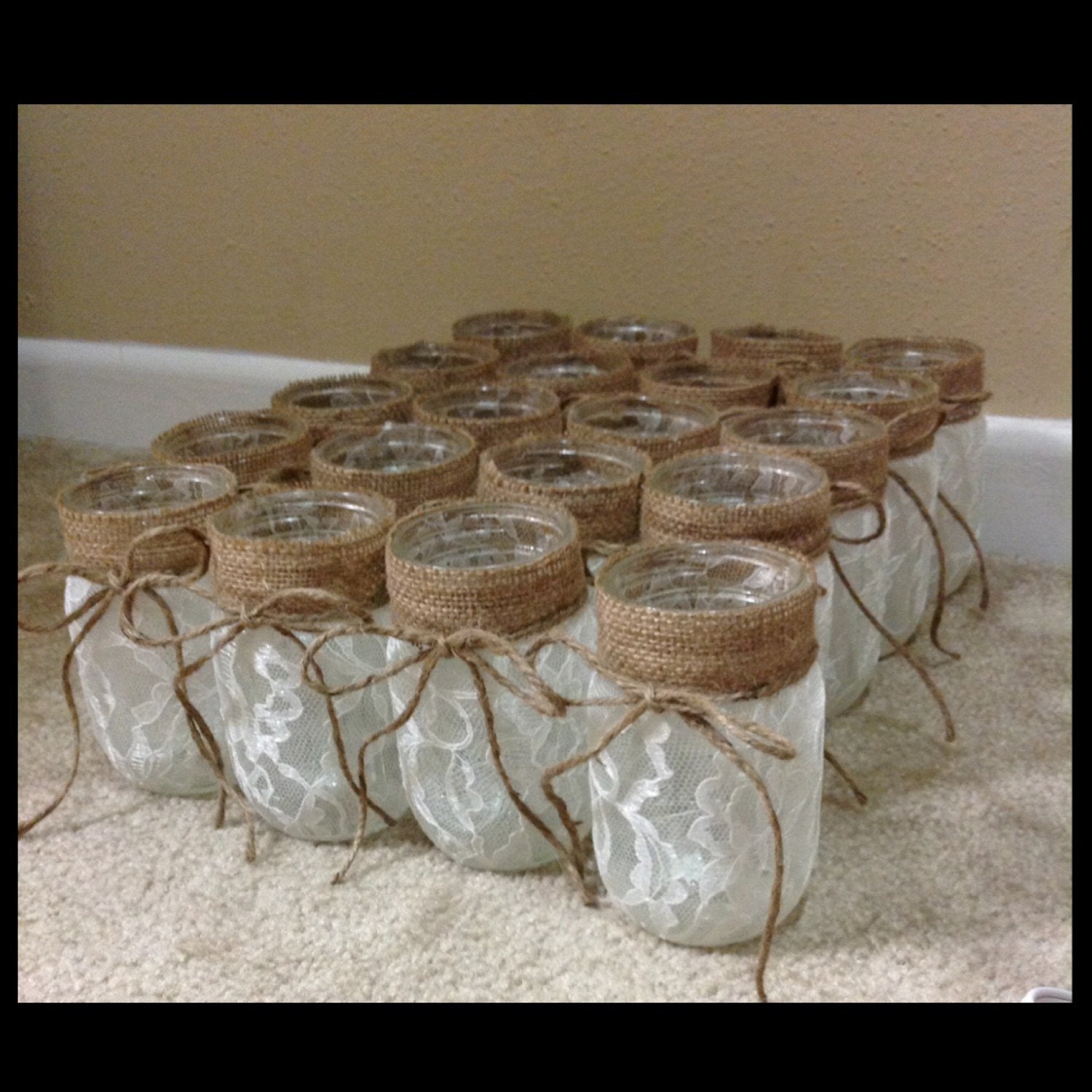 20 Mason Jars W Burlap Lace Detail Candle Holder Mason Jar   Il Fullxfull.692515478 J52t 