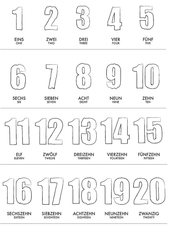German 1-20 Numbers Learning Poster Wall Art Fun Baby