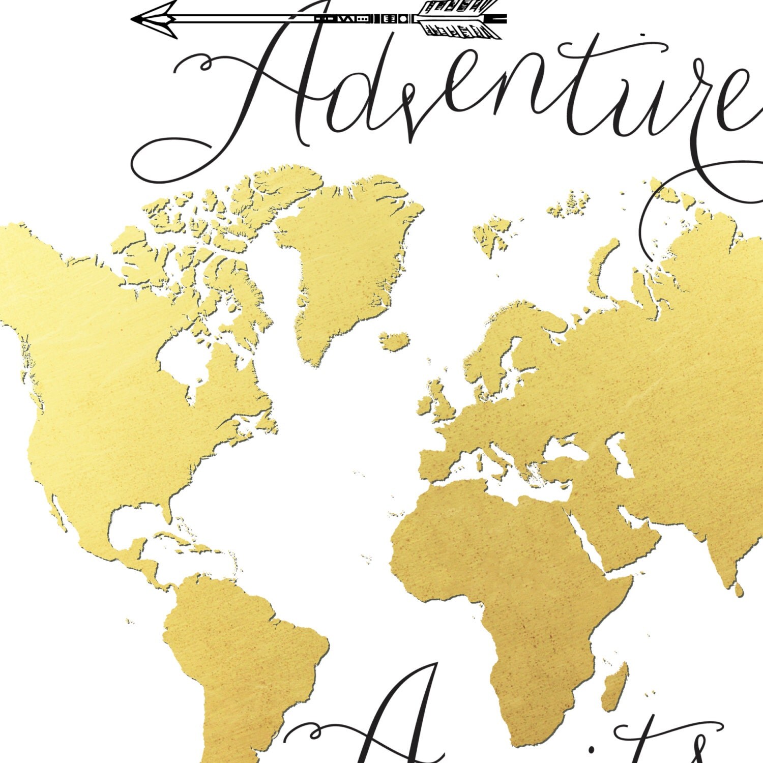 Gold World Map Digital Adventure Awaits Printable