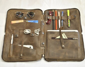Laptop bag 15" Laptope case Leather travel organizer Dark Brown Multi-Function bag Leather Organizer Leather Sketchbook leather Ipad bag