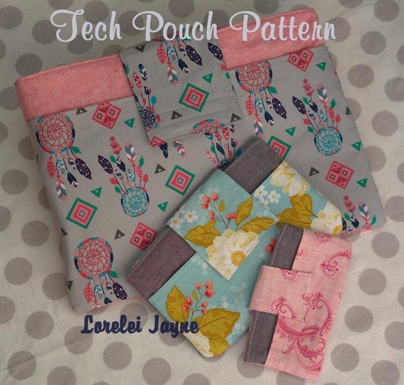 Tech Pouch Pattern 5 sizes included - Laptop, kindle, iPad mini, tablet, smart phone