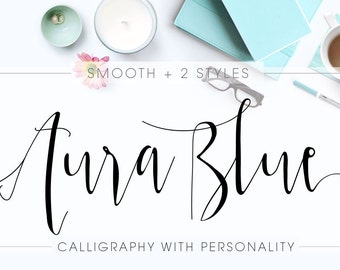 Aura Blue Calligraphy Font Download Modern Digital Typeface