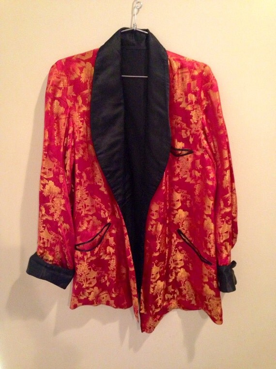 Vintage mens silk asian smoking jacket by TRILLPALACE on Etsy