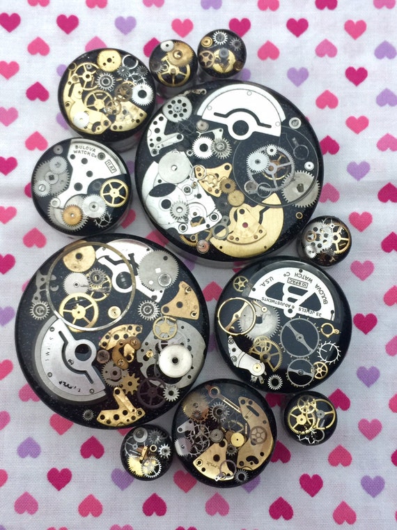 Steampunk Gear Plugs- 10mm,12mm,14mm,16mm,18mm,20mm,22mm,24mm,25mm,26mm,28mm,30mm,32mm,34mm,36mm,38mm,40mm,42mm,44mm,50mm by GeekyWears steampunk buy now online